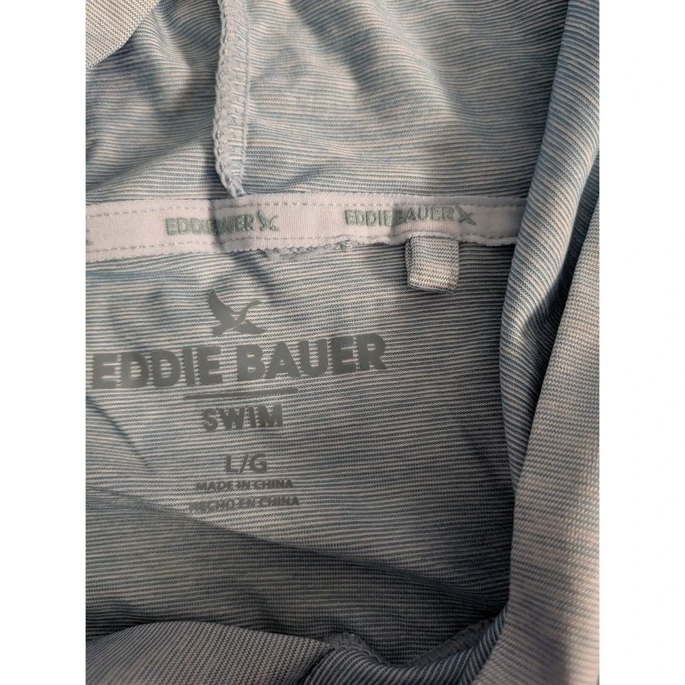 Eddie Bauer Swim Set Mens L Slate Blue Sun Hoodie Volley Trunks 7in EMX5803 NEW